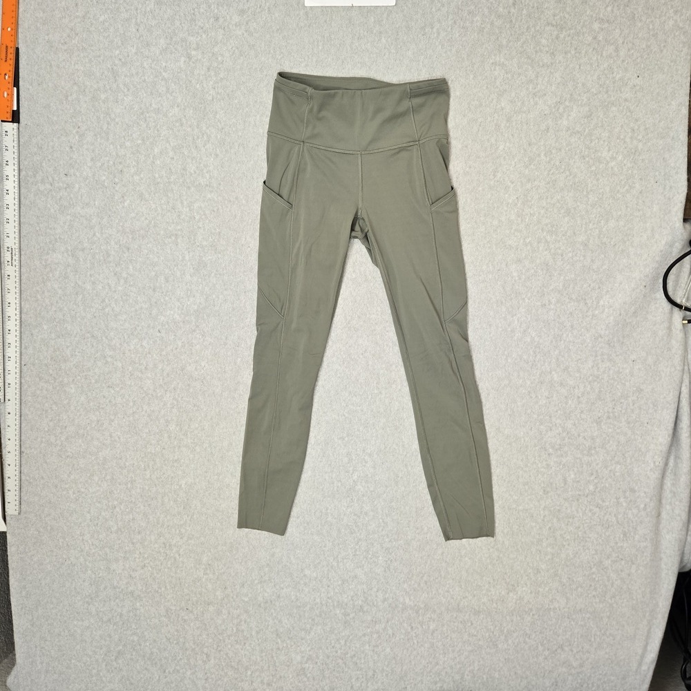Lululemon Women Activewear Pants 4 Green Fast Free 7/8 Tight 25" Inseam Logo‎